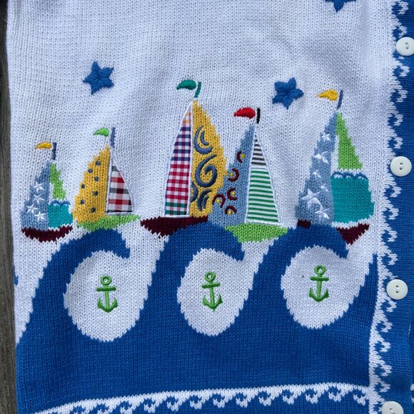 The Quacker Factory women's 2X cardigan sweater sailboats boats - Picture 2 of 16